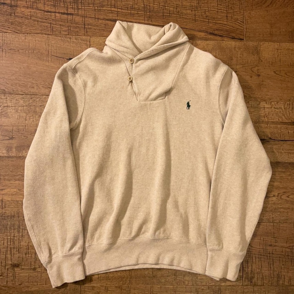 Polo Ralph Lauren Shawl Collar Sweatshirt Mens XL Cream Preppy Cotton Pullover